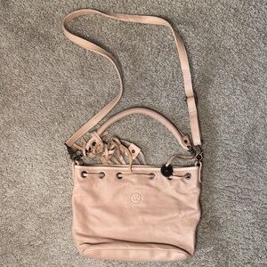 Women's Blush Pink Leather Shoulder Bag with Adjustable Strap